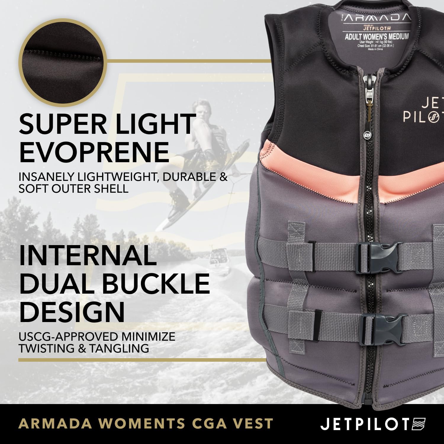 Jetpilot Women’s Lifevest. Armada Neoprene Coast Guard Approved Life Jacket PFD