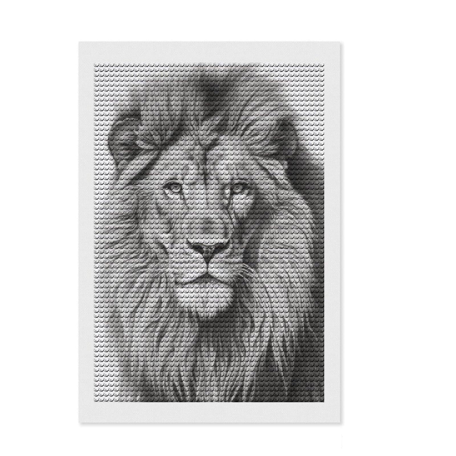 Junmoney Lion Artwork Diamond Painting Set 8"x12", Printed Canvas, Finish and Display, Home Wall Decor, Gift Idea, Neat Printed Canvas