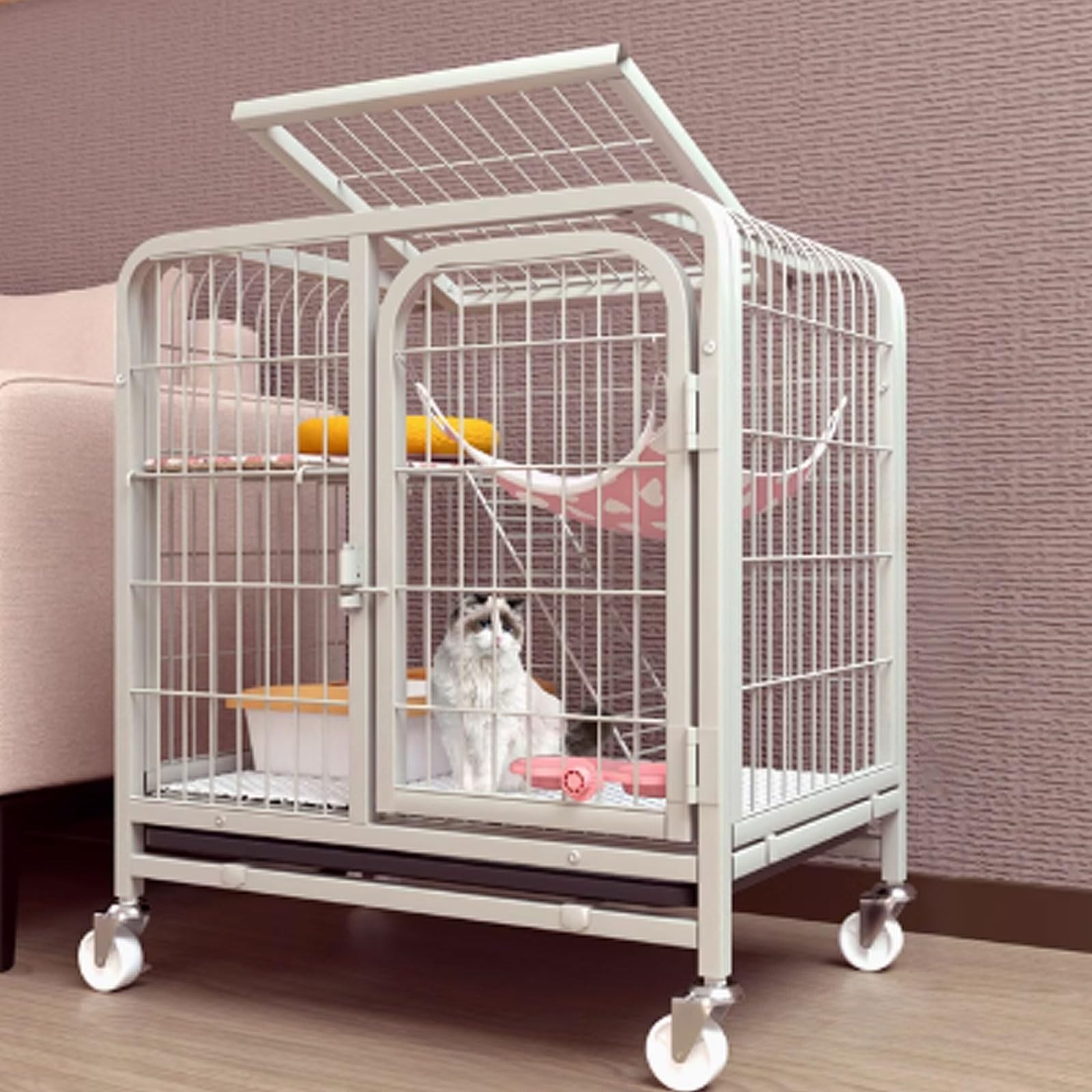 Gabbie per Gatti da Interno, recinto per Gatti con Copertura Superiore, recinto per Gatti da Interno Catio su Ruote, trasportino per Gatti con Vassoio Estraibile per furetti, cincillà, Coni