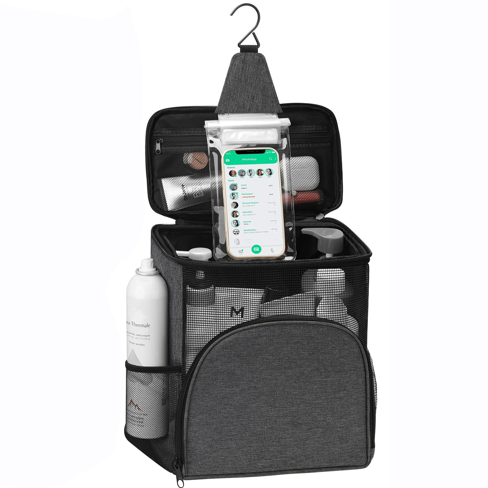 BINSUNS Portable Shower Caddy Toiletry Organizer - Hanging Toiletry Bag Mesh Shower Caddy Tote Bag with Phone Holder