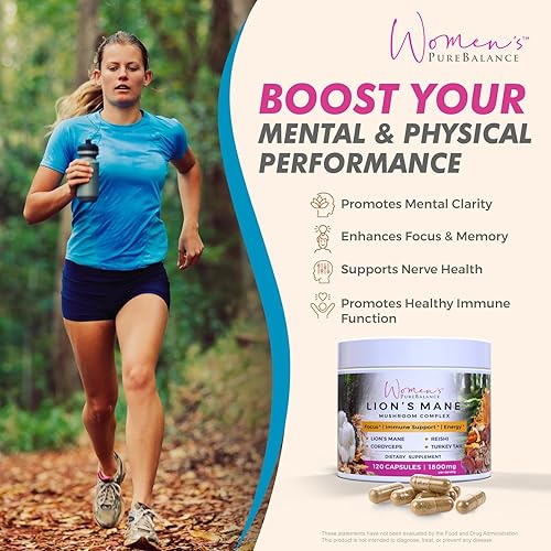 Miniatura 8 de Women's PureBalance Cápsulas de suplemento de hongo de melena de león con Reishi, Cordyceps, cola de pavo - Nootrópico cerebral para memoria,