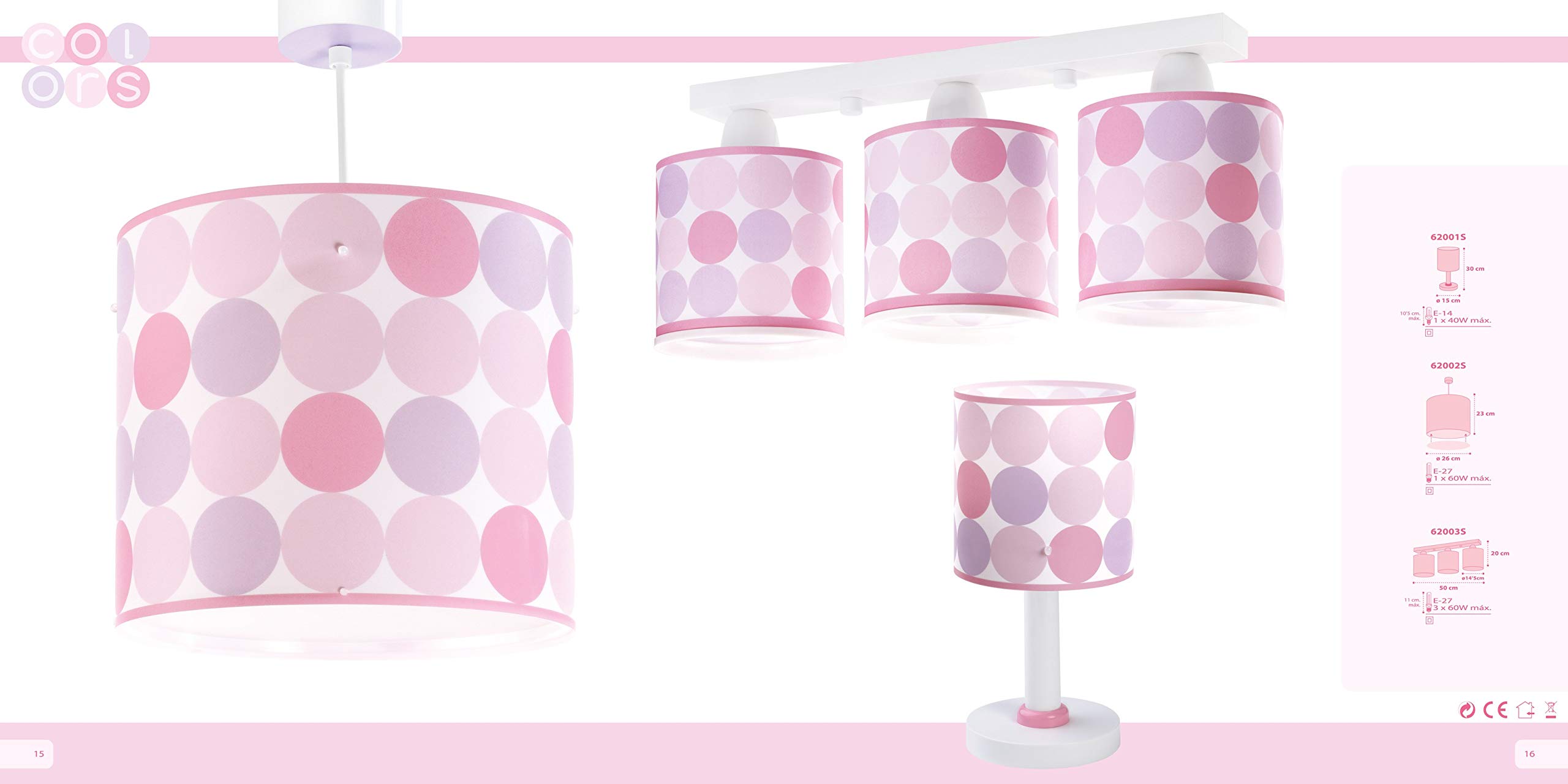 Dalber Colors - Lámpara colgante, 3 luces, círculos color rosa
