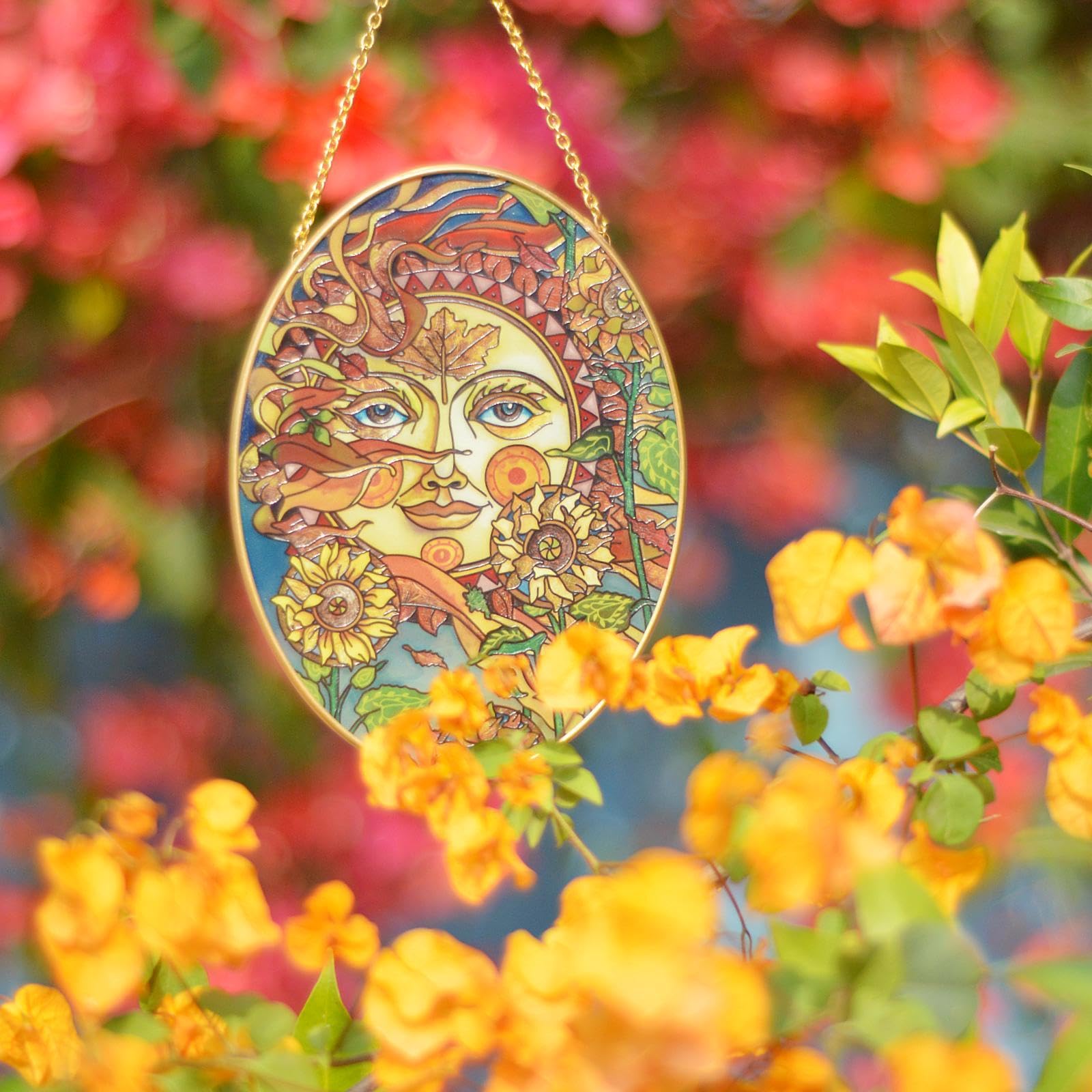 Buntglas-Fensterbehang Sonnenfänger – 20 Cm Durchmesser Mit Metallkette | Deko Für Garten & Wohnung