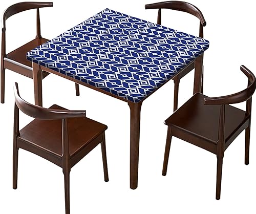 SongYi Manteles de poliéster ajustados bohemios, cuadrados, azul marino, con borde elástico, decoración del hogar, a prueba de polvo y aceite, para