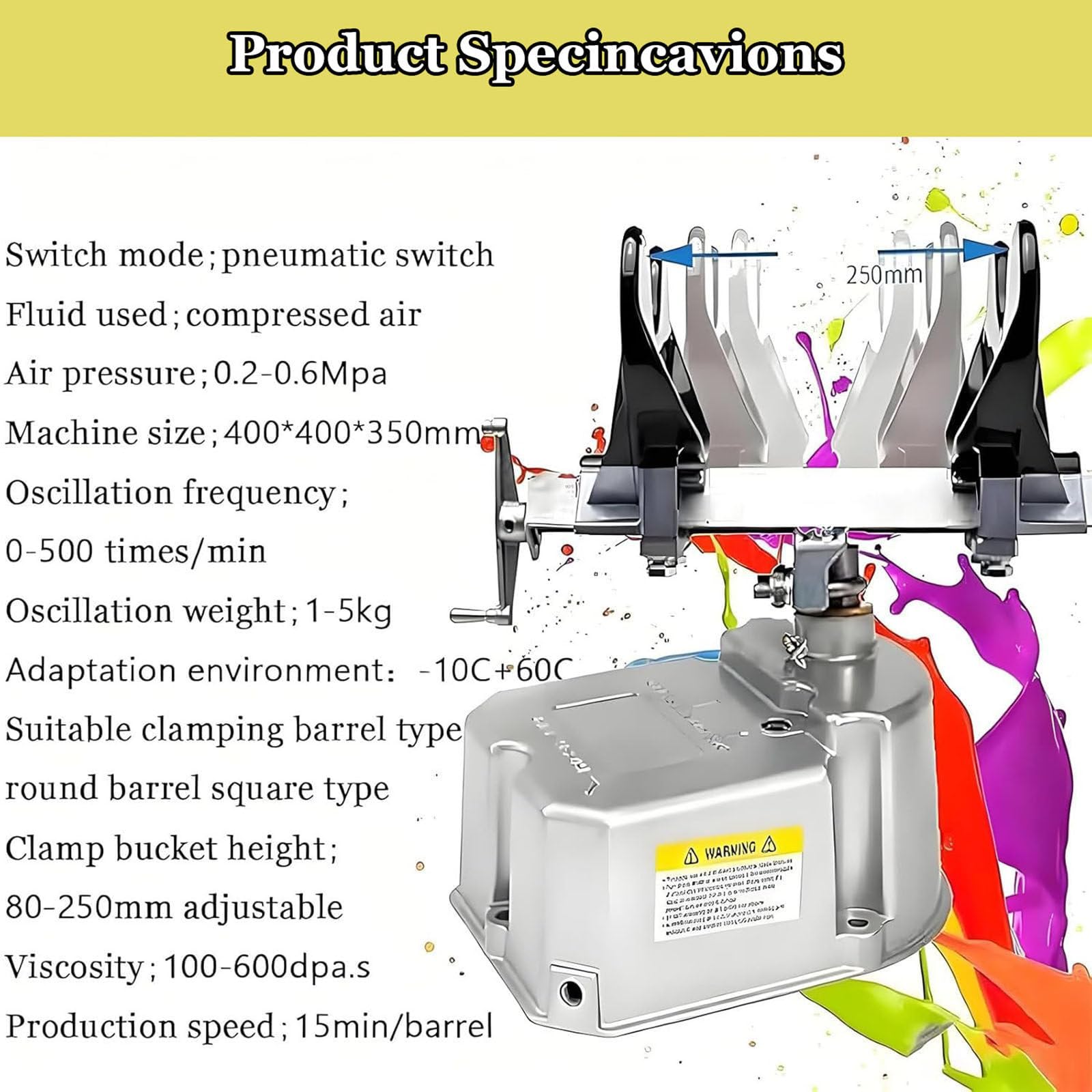 Mezclador de pintura neumático, mezclador de tintas de pintura de 1 a 5 litros con abrazadera ajustable, oscilación de 30° y velocidad de 0 a 500 rpm, para tintes, resinas y mezcla de acuarela