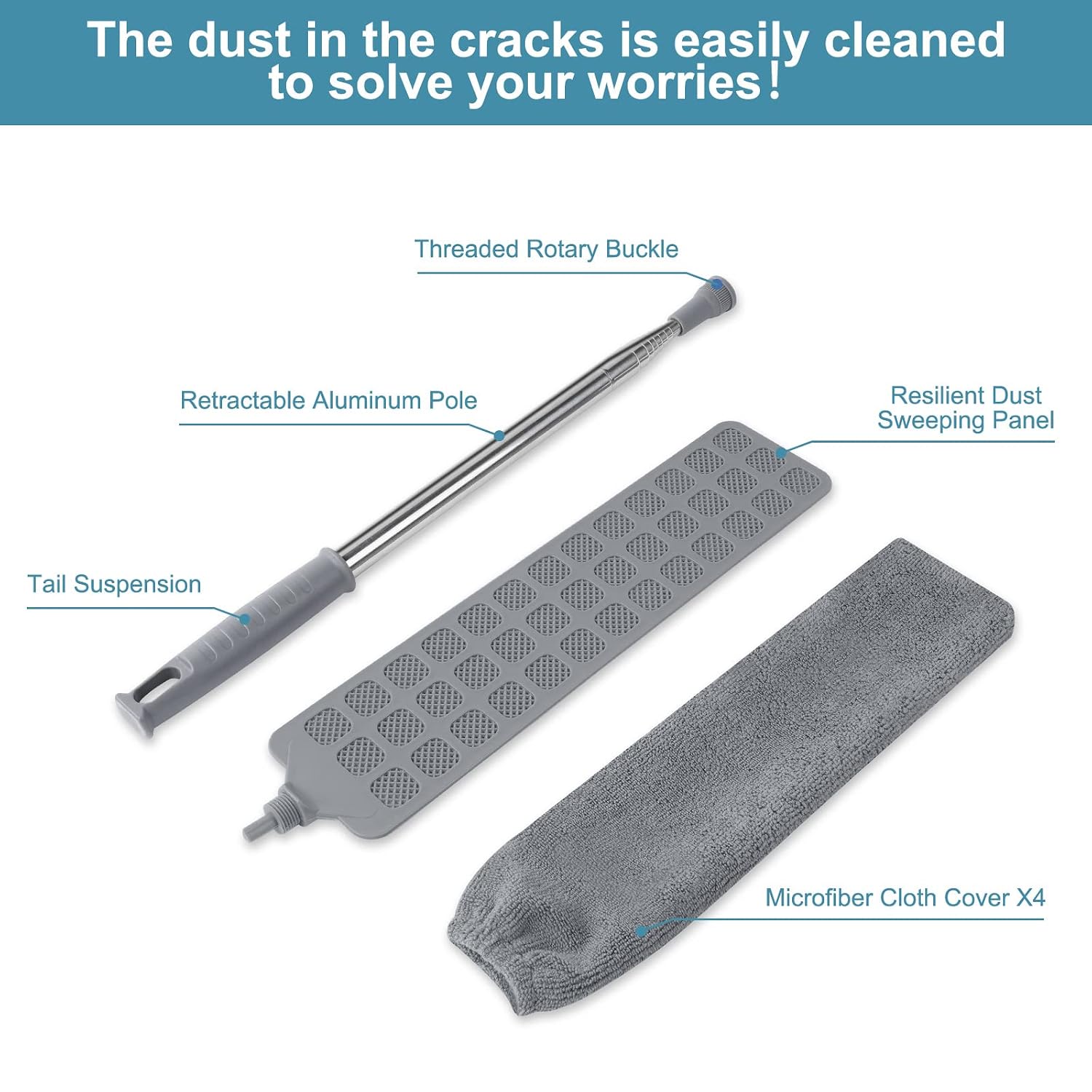 Vicloon Gap Dust Cleaner, Gap Cleaning Duster, 1 Long Handle Microfiber and 4 Replacement cover Retractable Dust Cleaner Appliances Cleaning Tool for Home Bedroom Kitchen Gap... - Image 4