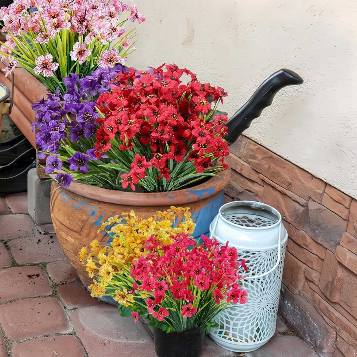 Avoik 18 Bündel Kunstblumen für Draußen, Künstliche Blumen Balkon Kunstblumen Kunstpflanze Blumenstrauß Faux UV-beständige Freien Wetterfest Seidenblumen für Innen Außen Box Balkonkasten Garten Dekor