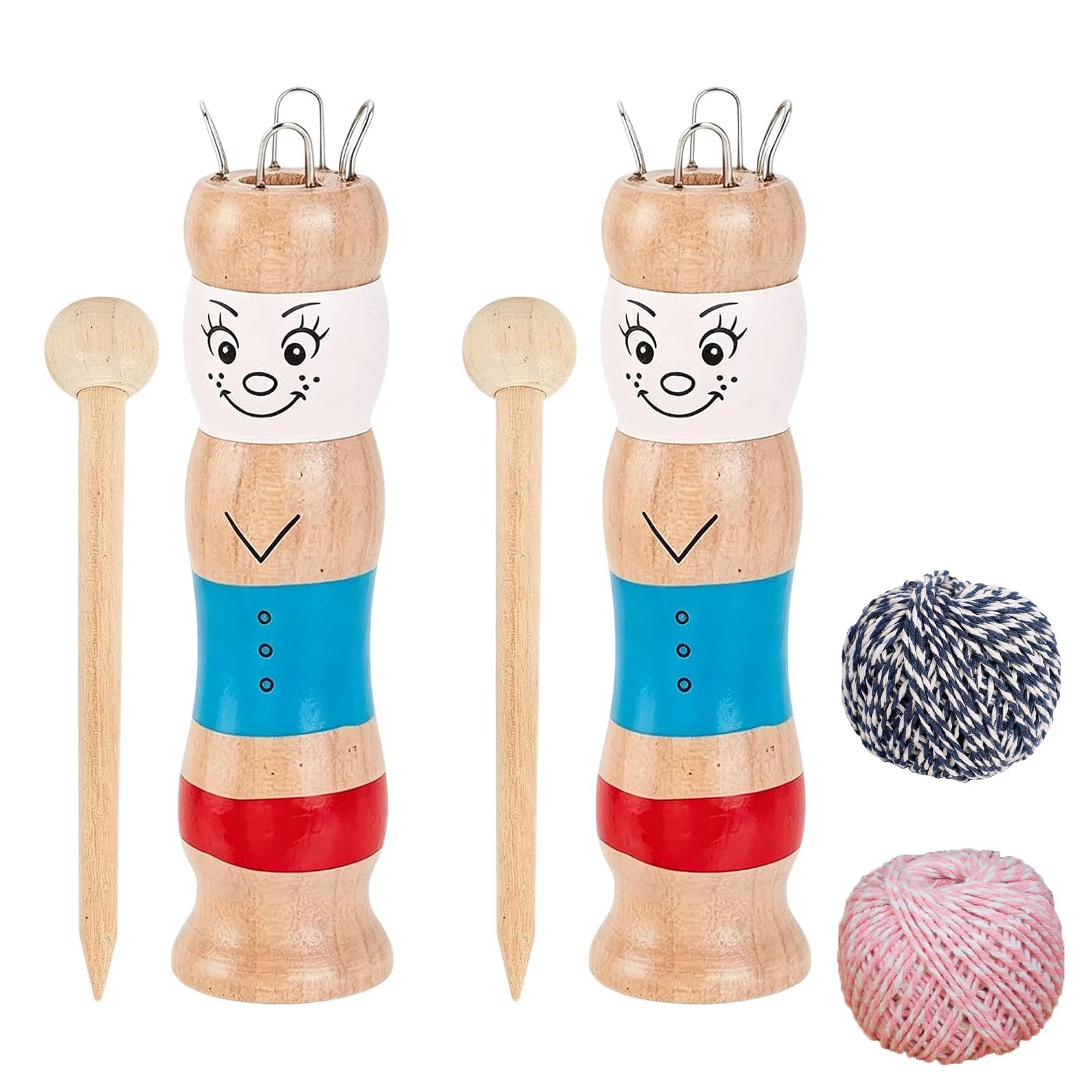 2 Pcs Wooden French Knitting Dolly Kit, Cotton Yarn Spool Knitting Tool