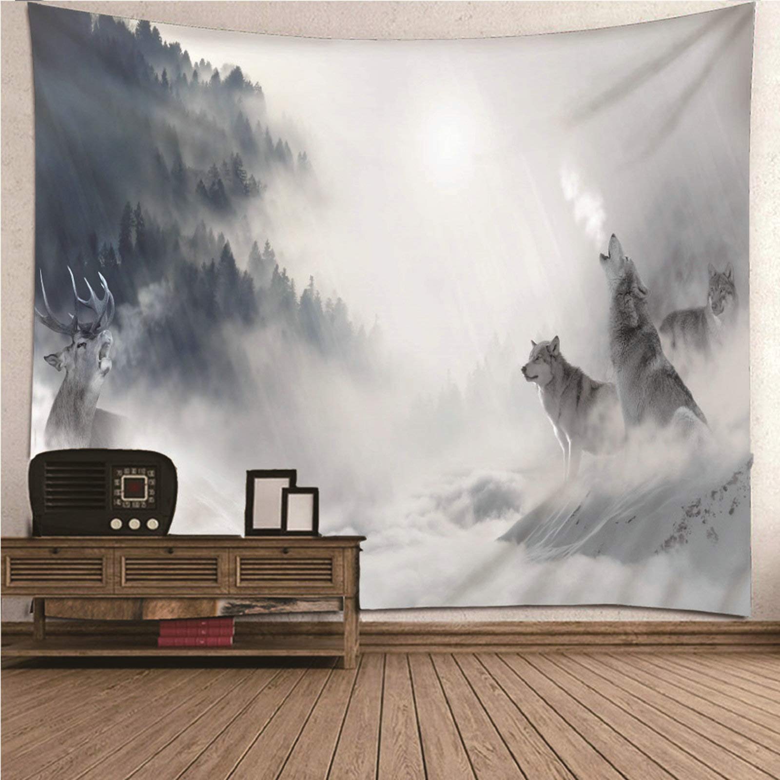 Tapices de pared con impresión 3D de lobos, poliéster lavable KnSam blanco gris