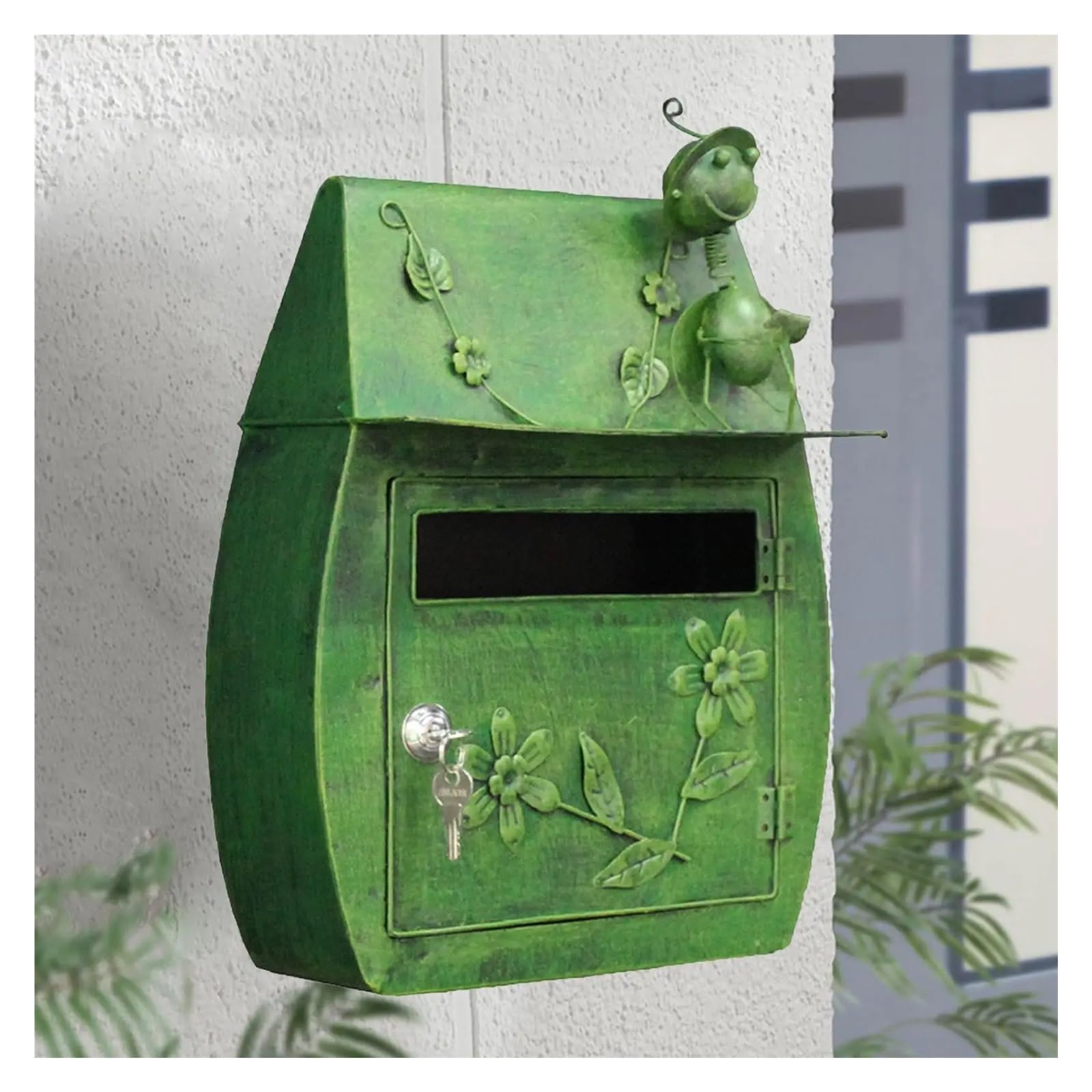 FGJsfhrDTU Letter Box, Lockable Wall Mounted Post Box Key Mailbox Rainproof Letterbox for Outdoor Garden Decor(Bronze)(Green)