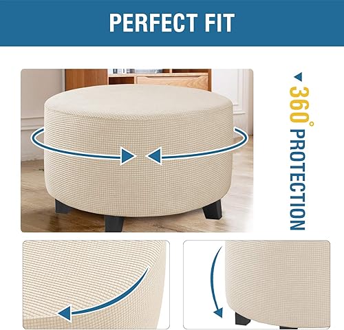 Vista 235 de H.VERSAILTEX Funda otomana elástica, funda otomana redonda, cubierta de almacenamiento otomana, funda protectora de muebles para reposapiés, ajuste