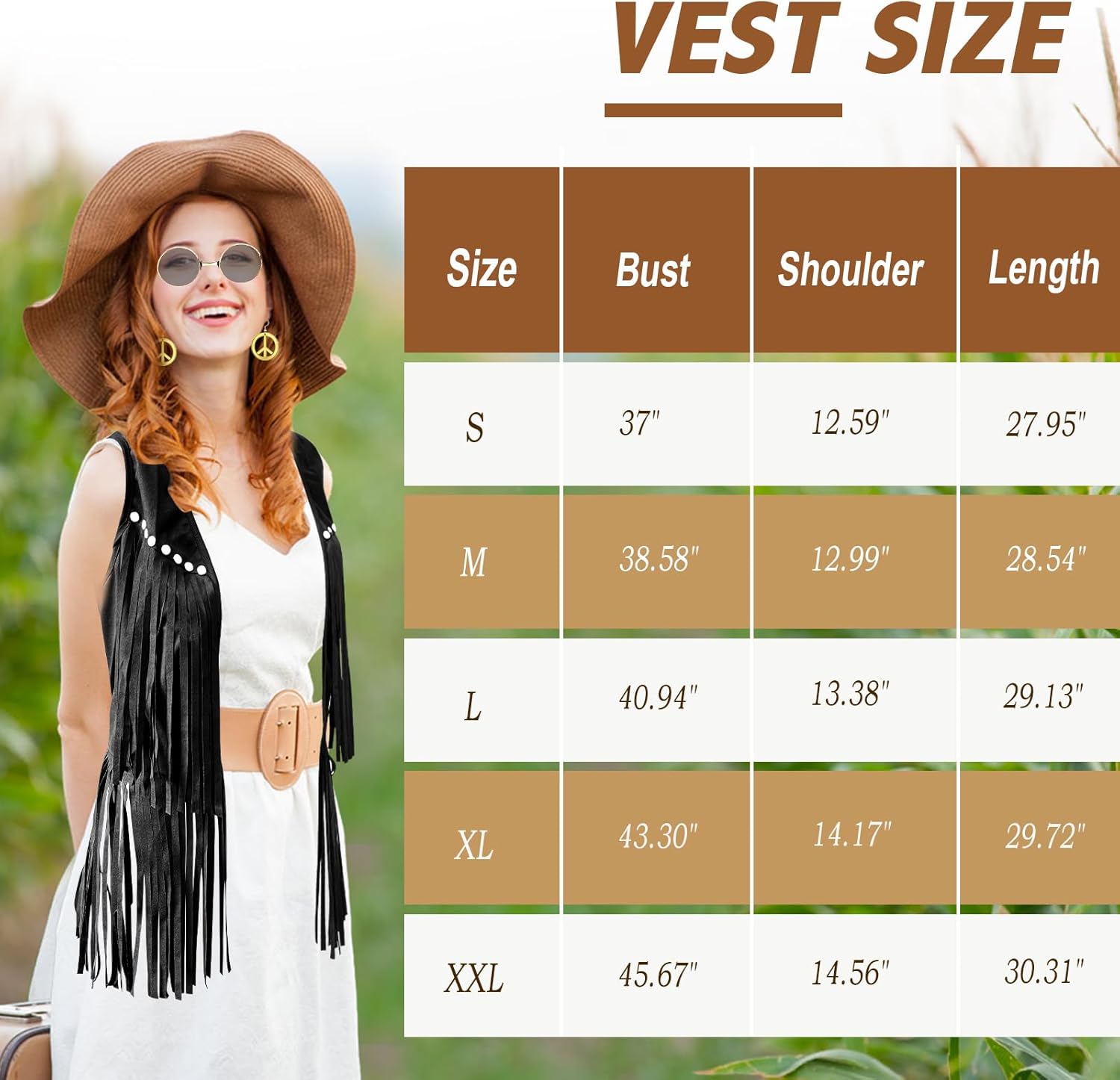 8 PCS 60s Women Hippie Costume, 70s Hippie Outfits with Tops and Flared Pants Glasses Necklace Set for Christmas - Image 2