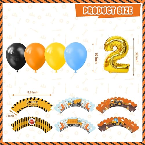 Miniatura 4 de Mpanwen Suministros de fiesta de cumpleaños de construcción para niños de 2 años, 139 piezas de decoraciones de fiesta de camión volquete para niños