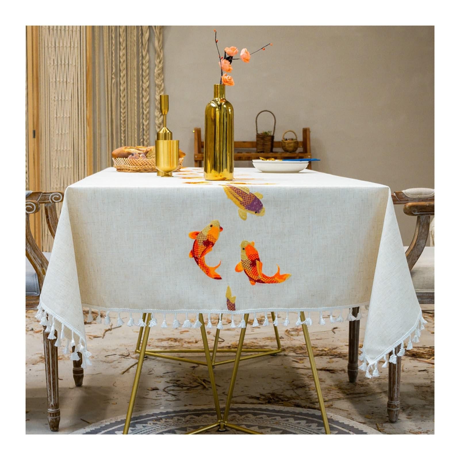 Nappe anti tache rectangulaire coton lin 100x160 Daesar orange
