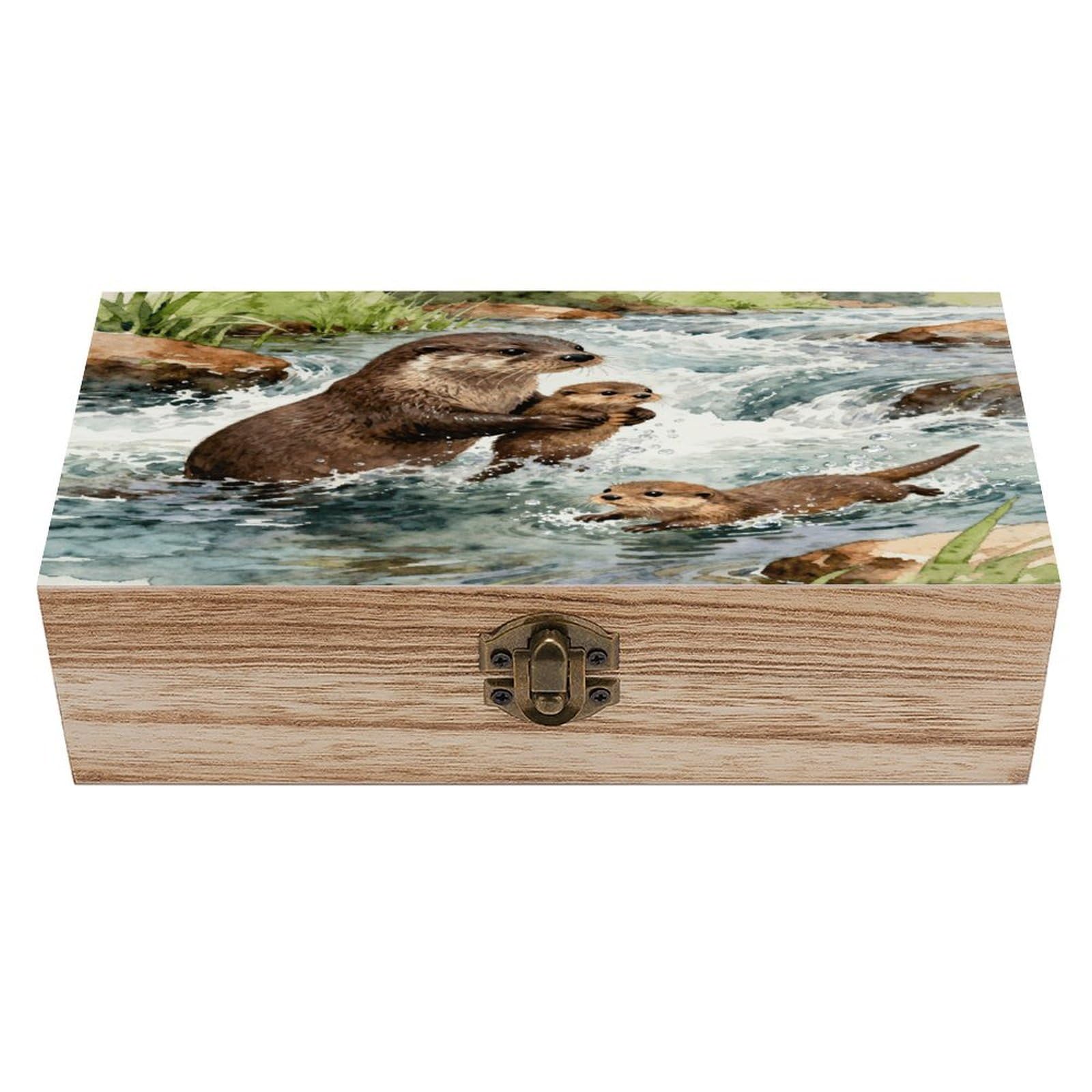 VstaDank Otter Wooden Storage Box with Hinged Lid Natural Wooden Box Beautifully Keepsake Boxes Vintage Wood Boxes Jewelry Organizer Trinket Storage Chest Unique Gift