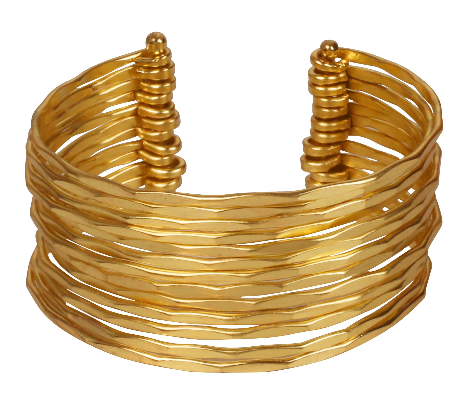 NEW ! Indian Bollywood Fashion Multi Layered Hand Peeled Wires Dramatic Look Stylish Designer Jewelry Slip In Easy To Wear Cuff Bracelet In Gold Tone for Women.