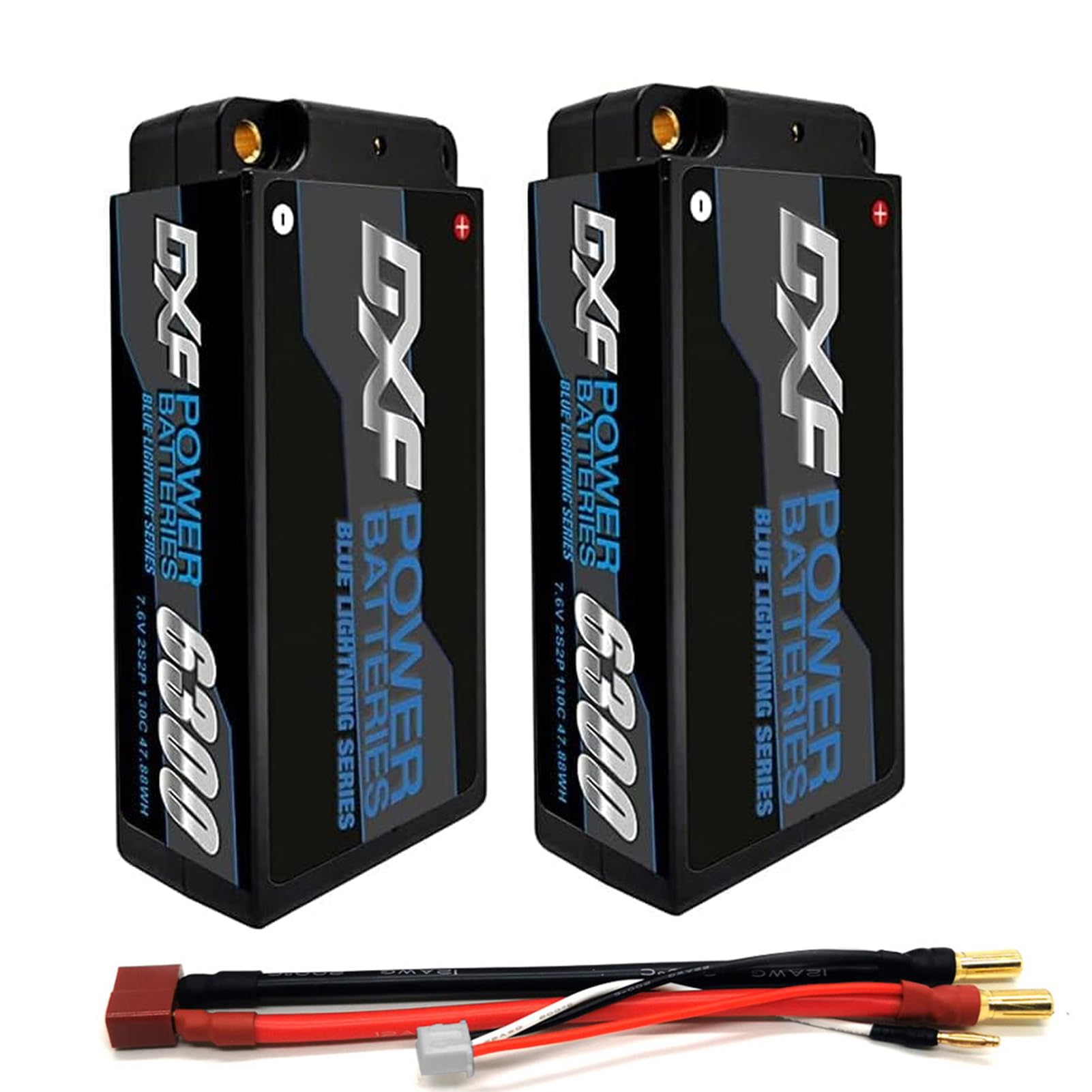 DXF 2 Packungen 2S LIPO AKKU 7.6V 6300mAh 140C LIPO 2S für 1/8 & 1/10 RC-Cars - Losi, HPI, Tamiya, Axial und mehr. lipo akku Kompatibel mit 5MM Deans T-Plug, leistungsstarkes LIPO LIPO AKKU Set