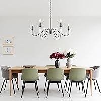 Vista 2 de 6 Light Farmhouse Chandelier Matt Black Classic Candle Ceiling Hanging Light Fixture Rustic Pendant Lighting for Dining Room, Living Room, Kitchen