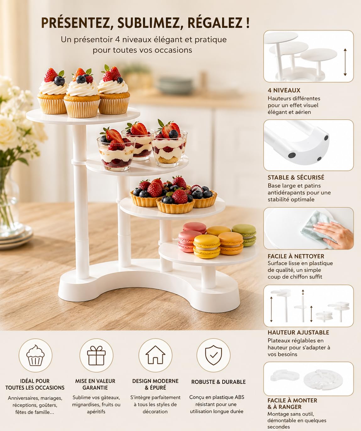 Soporte para tartas de plástico, 4 niveles, soporte modular