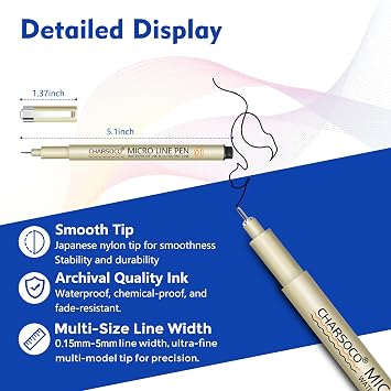 Black Micro Pens, 20 Sizes in 0.15mm - 5mm, Waterproof Archival Ink, Fine Point Pen for Artist Illustration, Sketching, Anime, Manga and Technical Drawing