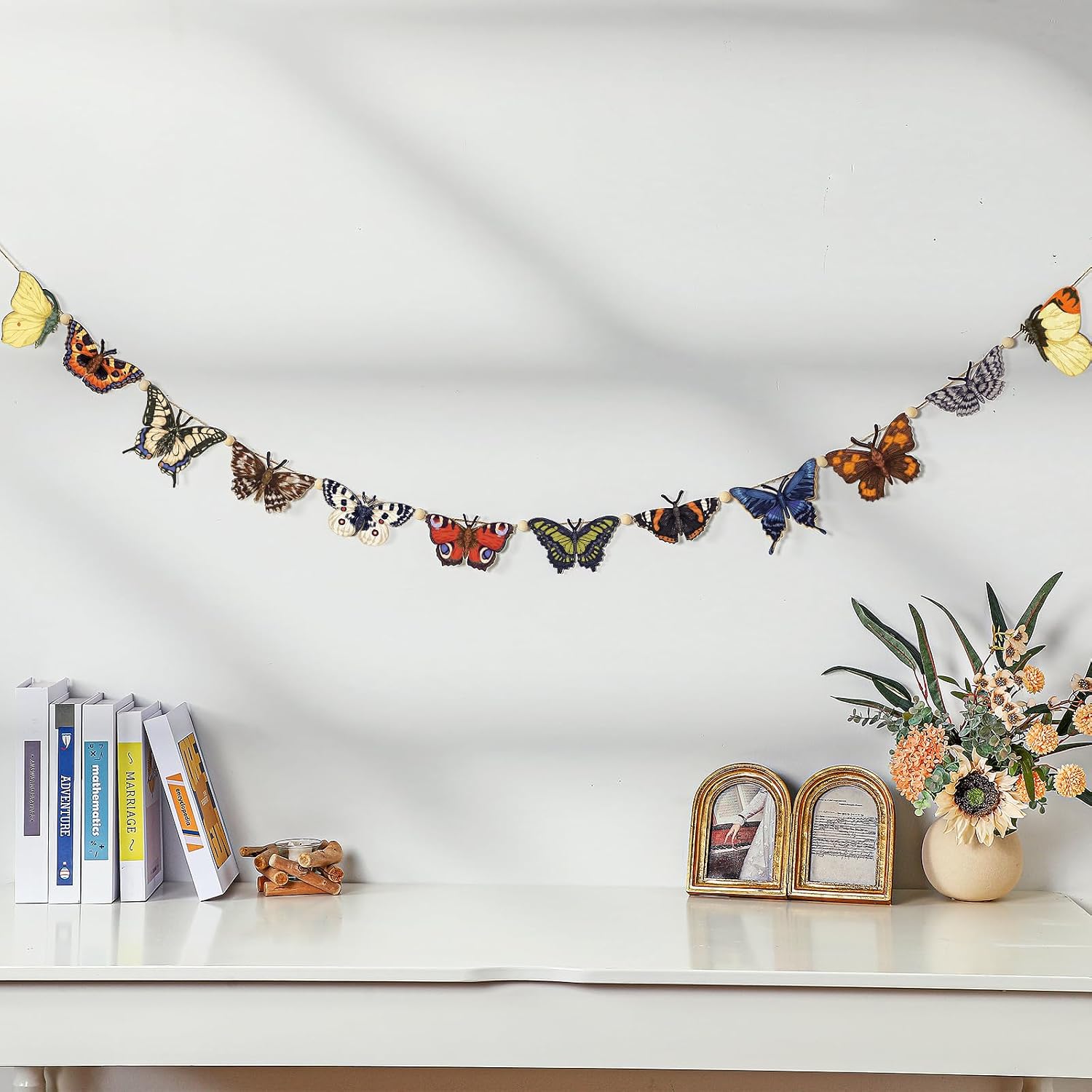Cinnvoice 8.2 ft Butterfly Garland Party Decoration Wood Hanging Butterfly String Decor Spring Animal Ornament Garland Rustic Vintage Retro Banner for Wedding Nursery Spring Summer Home Garden Decor