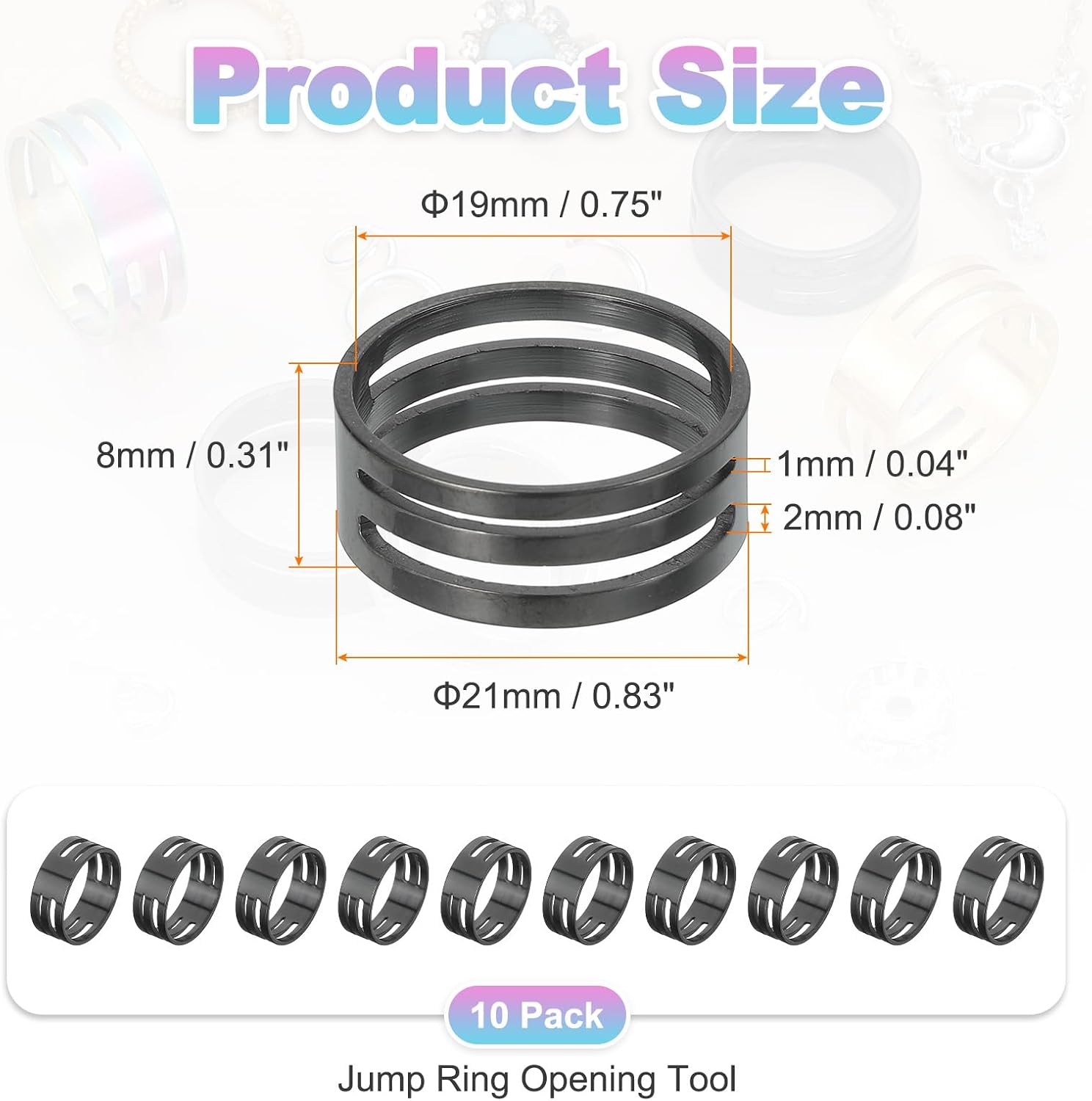 MECCANIXITY Jump Ring Opening Tool, 19mm Stainless Steel Jump Ring Opener Circle Split Opening Closing Finger Tool for Jewelry Making Supplies Craft Projects(Black, Pack of 10)