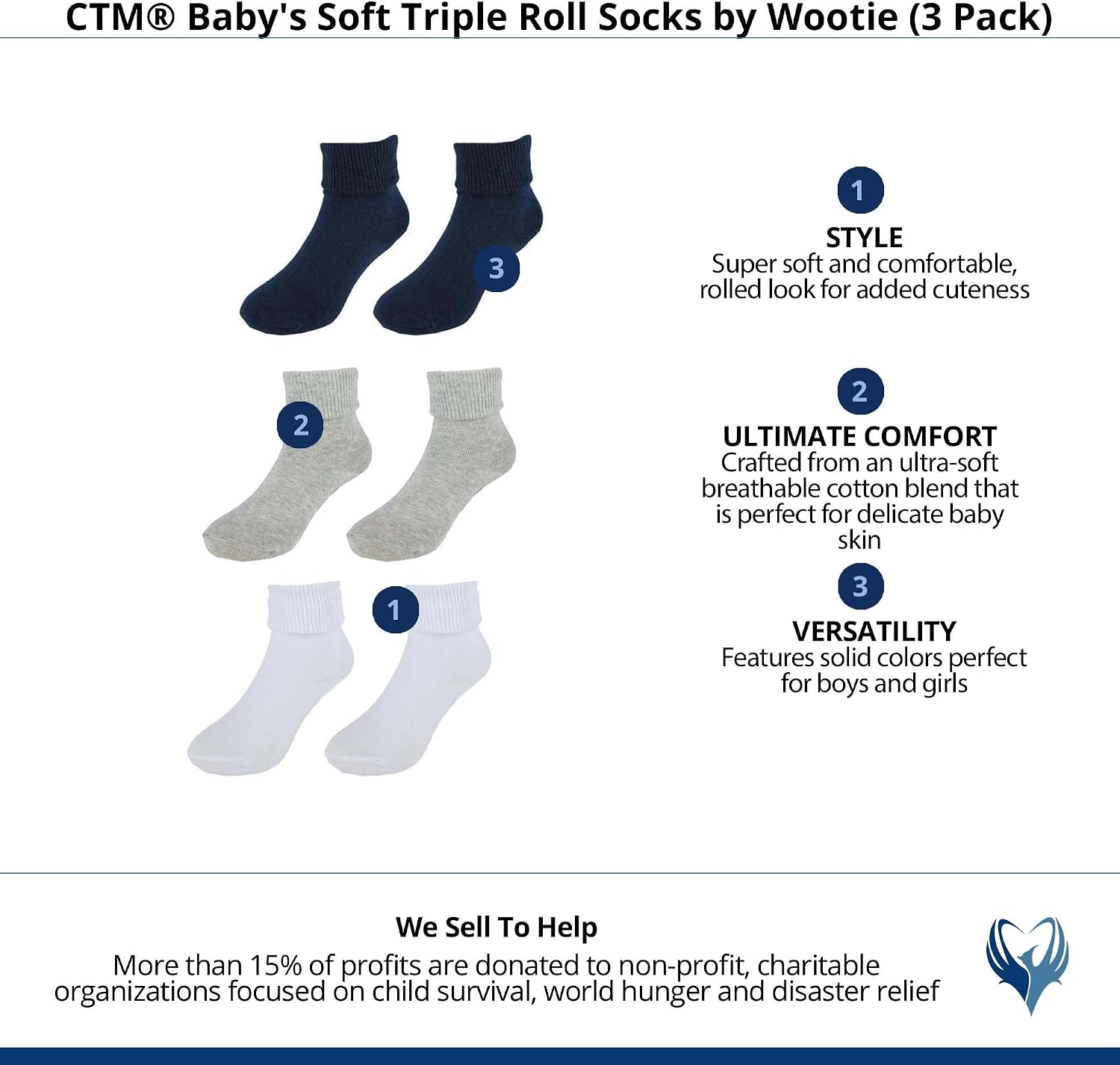 CTM Baby's Soft Triple Roll Socks by Wootie (3 Pack)