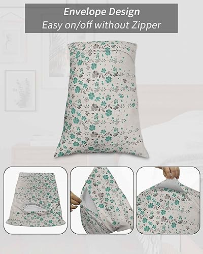 Miniatura 7 de Fundas de almohada de tamaño King con hojas de flores verde azulado, fundas de almohada suaves para cama, fundas decorativas de lujo, funda de cojín