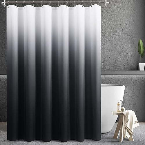 Juego de cortinas de ducha de tela texturizada degradada, color verde salvia, con 12 ganchos, lavable a máquina, cortina decorativa de baño de 72 x
