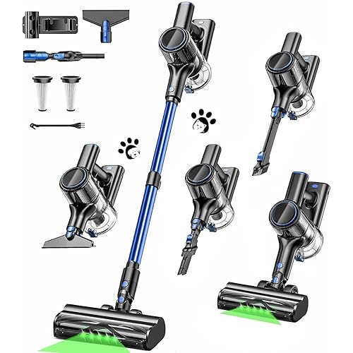 Cordless Vacuum Cleaner, 45KPA 8 in 1 Lightweight Vacuum Cleaners for Home, 50Mins Anti-Tangle Stick Vacuum, LED Display, Rechargeable Vacuum for Pet Hair/Carpet/Floor (Blue)