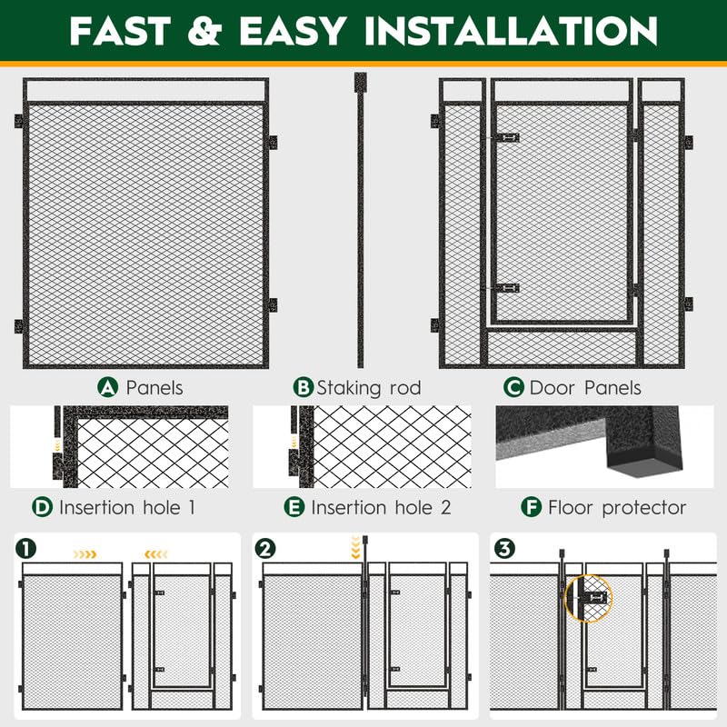 Image of Dog Playpen with Safety Mesh, 32 inch Height 24 Panels Metal Dog Fence Indoor Outdoor, Portable Dog Kennel for Camping, Yard & RV | Black-Silver