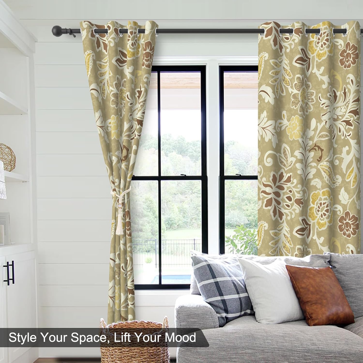 Vintage Floral Blackout Curtains for Bedroom and Living Room, Light Filtering Window Drapes 84 Inch Length 2 Panels Set, Farmhouse Soundproof Privacy Thermal Insulated Bedroom Curtains with Tiebacks