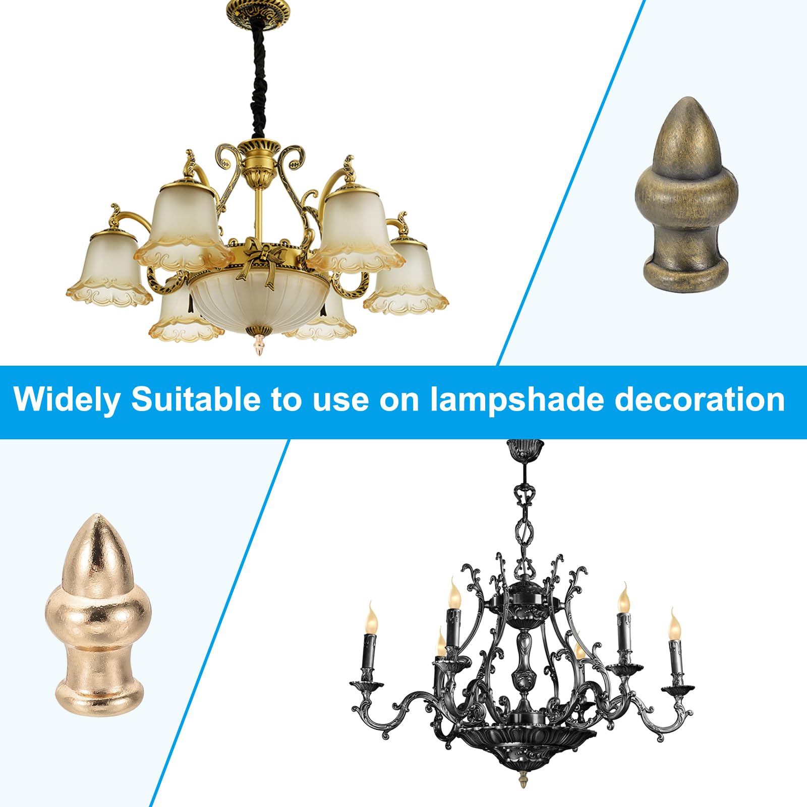 PATIKIL 36 x 20mm Pomelli Cappucci per Lampade, 2 Set Solidi Cappucci a Vite Decorazione Superiore Paralume con Adattatore Riduttore Ottone per Lampade Tavolo e Terra, Bronzo