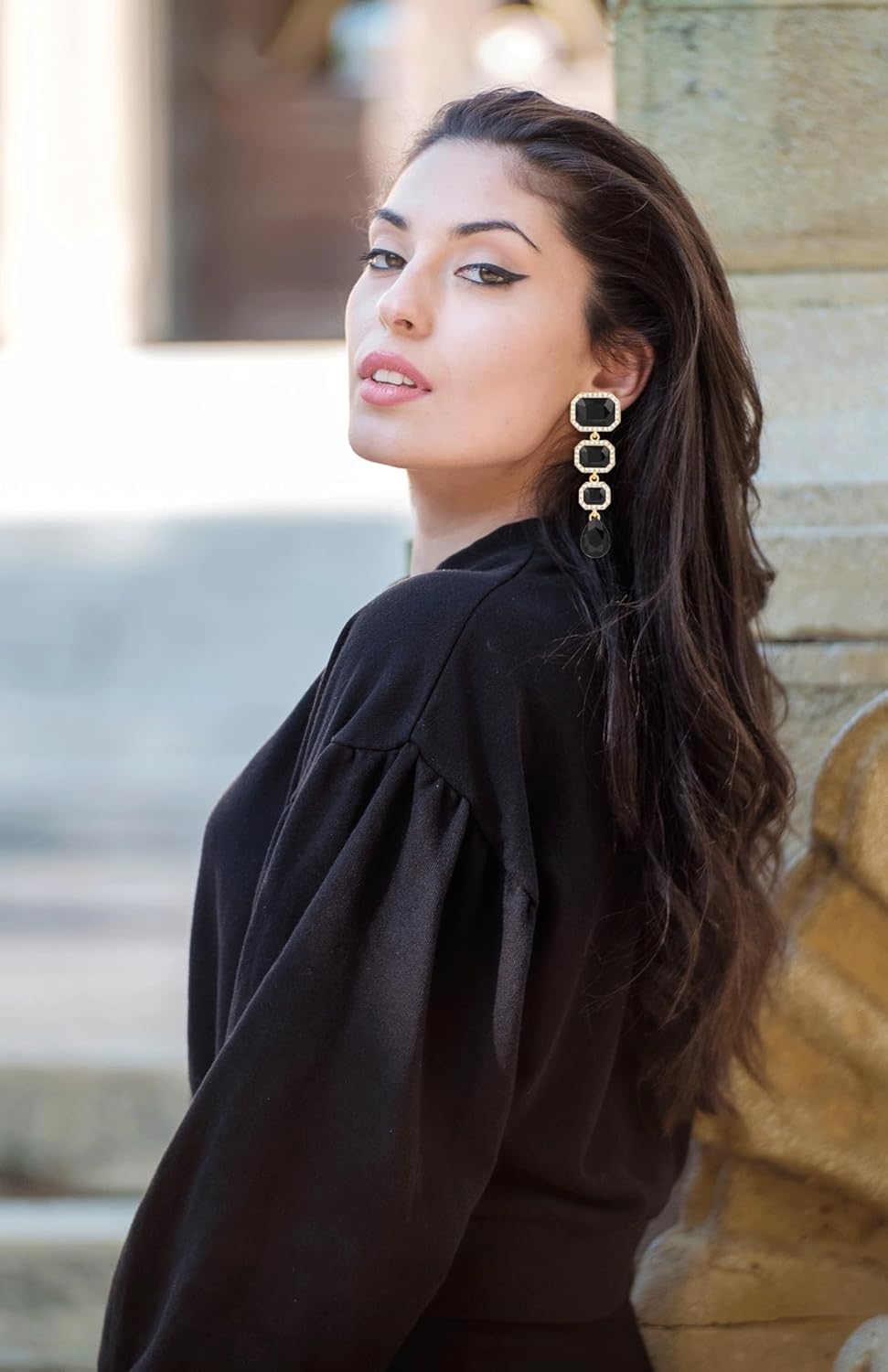 Vintage Rhinestone Drop Dangle Earrings Statement Crystal Dangling Earrings Rectangle Teardrop Chandelier Earrings for Women - Image 4