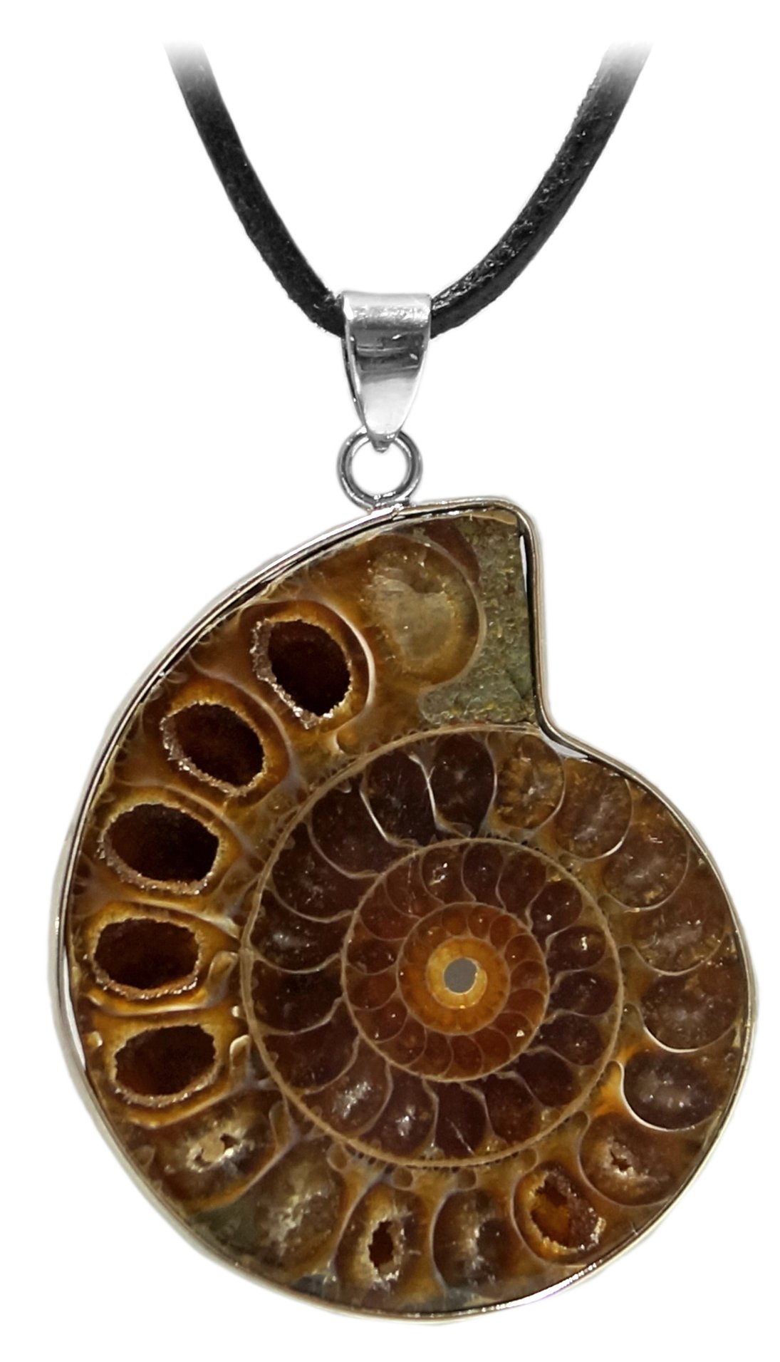 Regali Kaltner in pelle collana per uomo e donna con ciondolo in ammonite