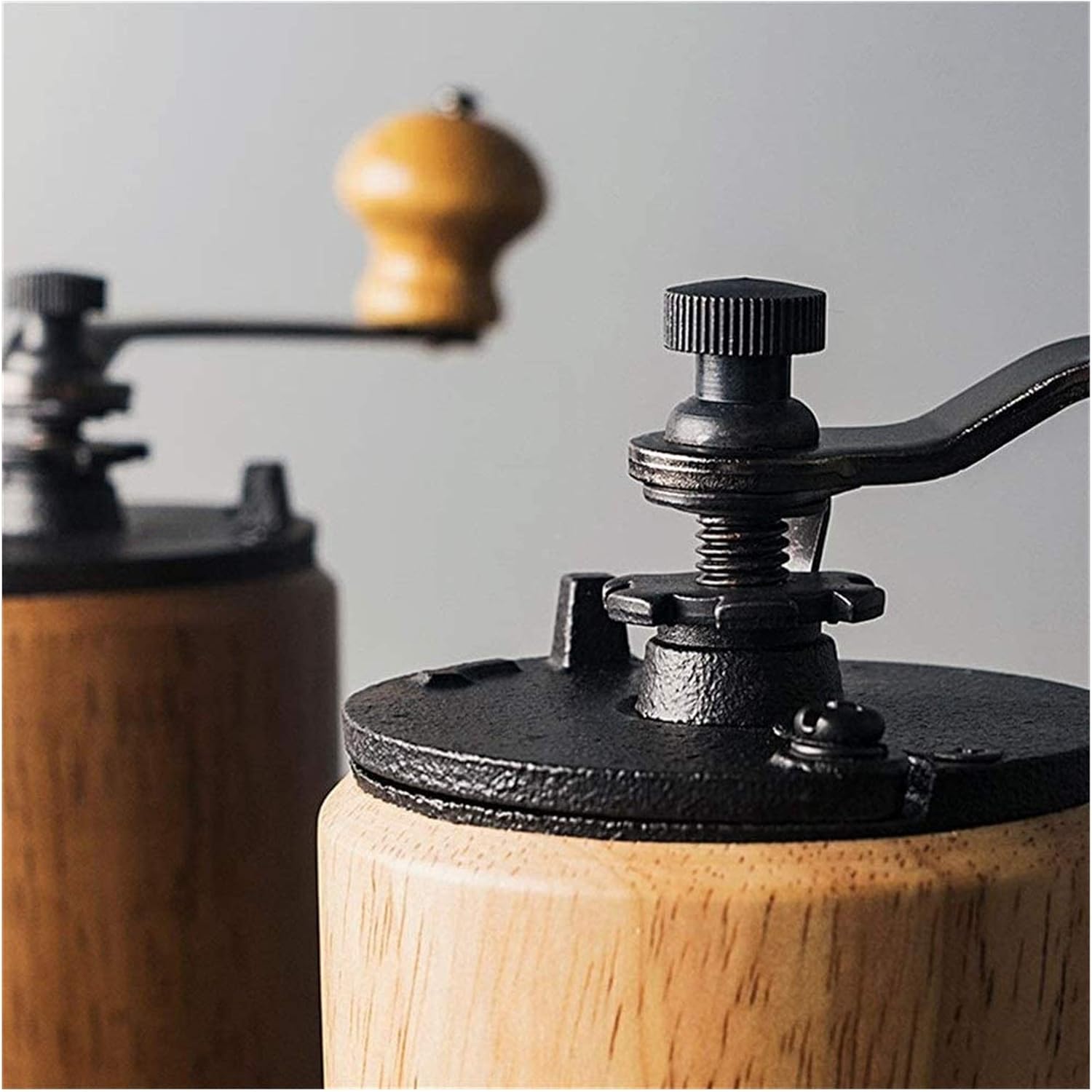 Manual Coffee Grinder Hand Coffee Grinder with Adjustable Conical Ceramic Burr Handle Mill (Color : Light Wood)