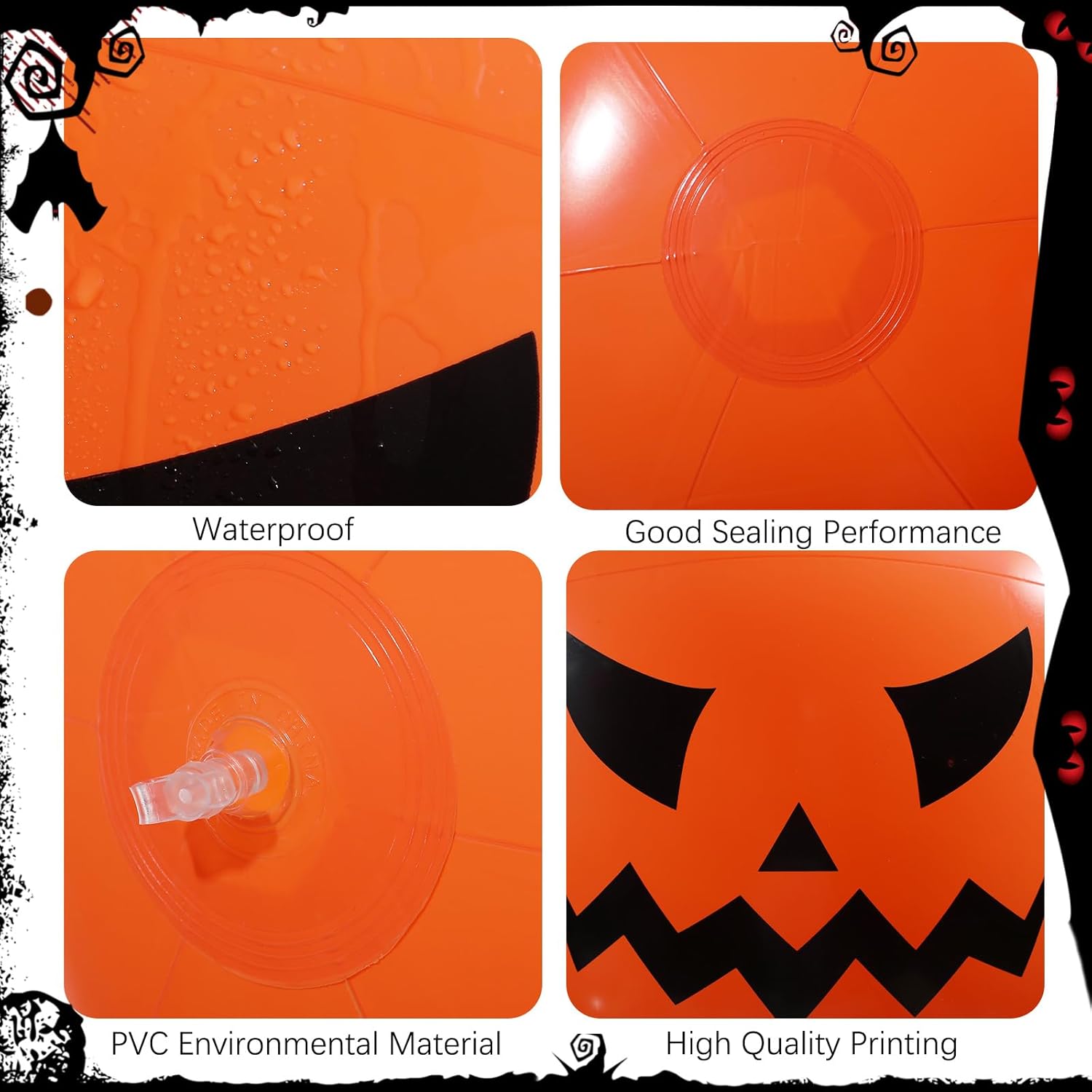 Liliful 16 Pcs Halloween Pumpkin Ball Inflatable 16 Inches Orange Jack O Lantern Ball Halloween Decorations for Indoor Outdoor Carnival Beach Birthday Party