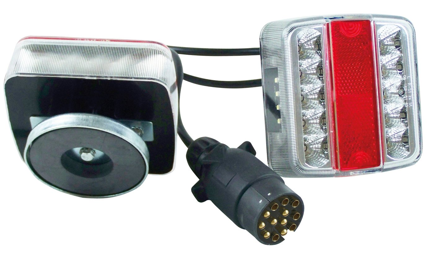 Berger + Schröter 20189 Feu à LED 4 Fonctions pour remorque avec Support aimanté et Prise mâle 13 pôles