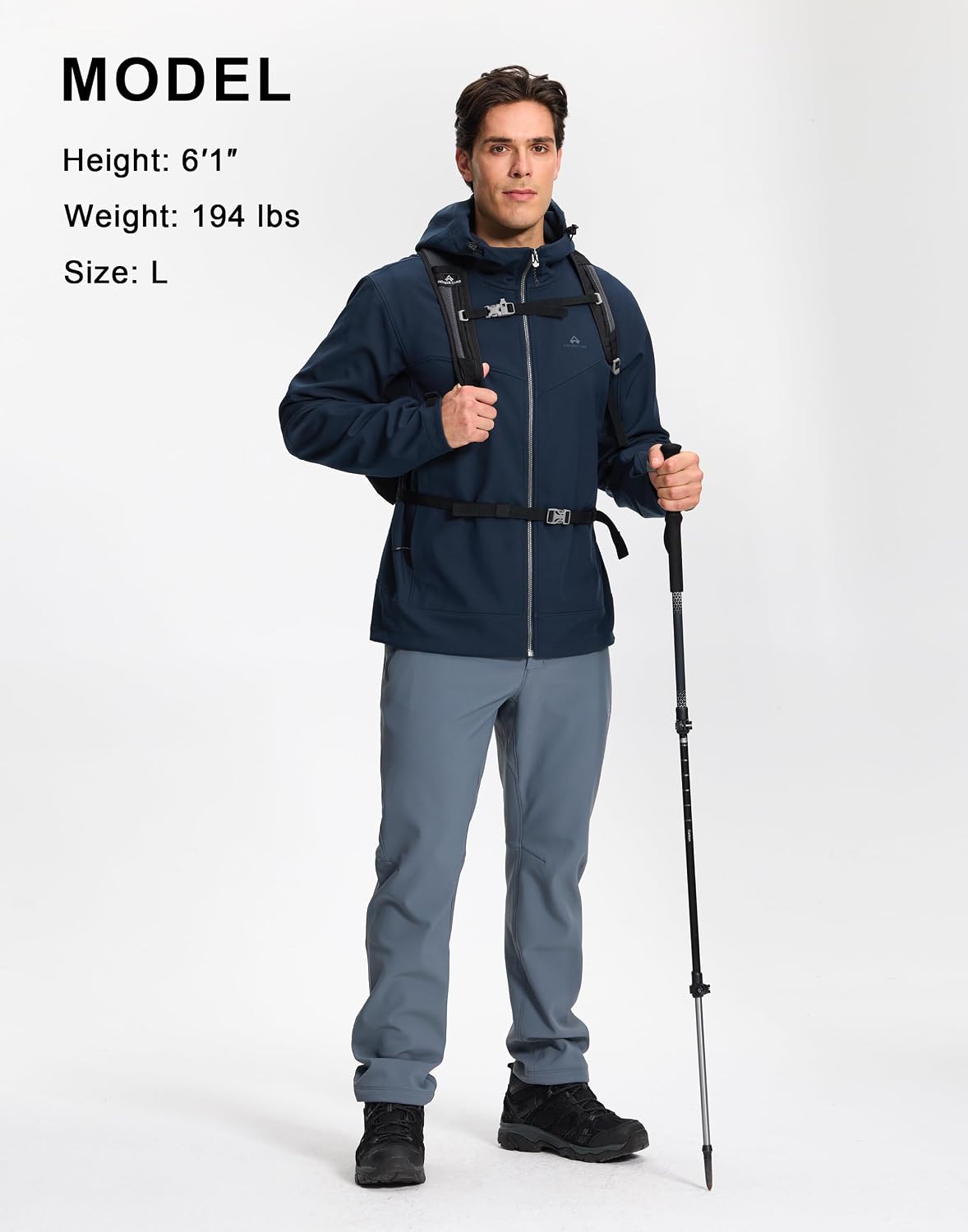 Pioneer Camp Men's Softshell Jacket with Hood Fleece Lined Water-resistant Soft Shell Winter Jacket Windbreaker Hiking Travel