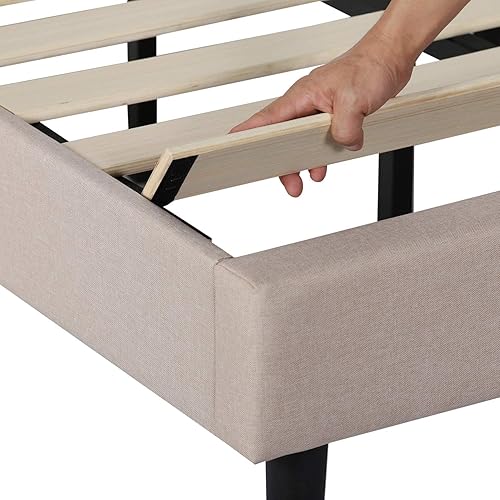 Miniatura 48 de VECELO Base de cama de tamaño matrimonial con plataforma tapizada de terciopelo de alta calidad con cabecera ajustable en altura / base de colchón,