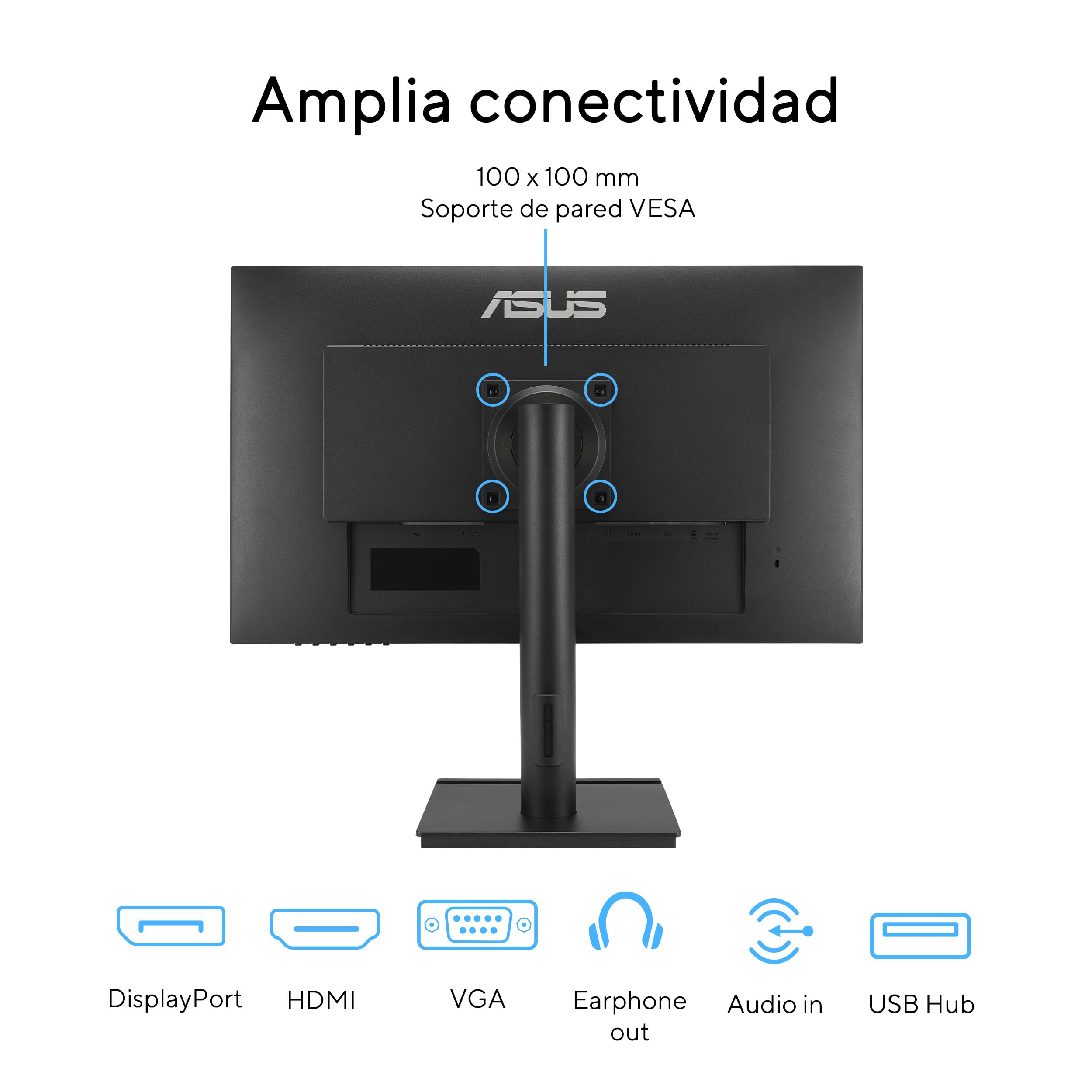 ASUS VA249QGS Monitor Profesional de 24 Pulgadas, IPS, Full HD, sin Marco, 120Hz, Adaptive-Sync, MPRT de 1ms, HDMI, DisplayPort, VGA, luz Azul Baja, antiparpadeo, diseño ergonómico, Montaje en Pared