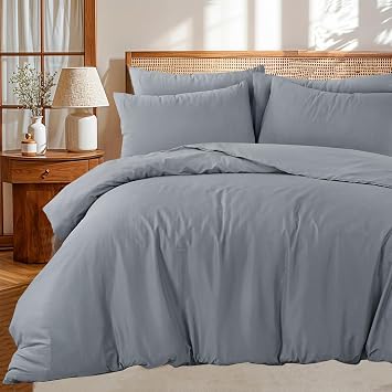 Linen Home King Size Duvet Set Grey - Soft & Breathable Microfibre Kingsize Duvet Cover with 2 Pillowcases, Easy Care Wrinkle Free King Bedding Set of 3 Pcs King, Grey