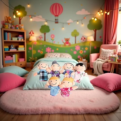 Miniatura 2 de Mini abuelos, marionetas de terciopelo de tela, juego de marionetas de dedo, 6 personas, miembros de la familia, juego de marionetas de dedo, hora