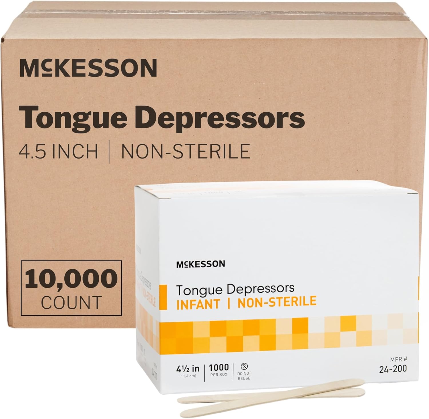 McKesson Tongue Depressors [10000 Count] Infant Size, Non-Sterile, Wood, Unflavored, Splinter-Free, 4.5 in - Use for Medical, Arts, Crafts, Spa - 1000 Count, Pack of 10