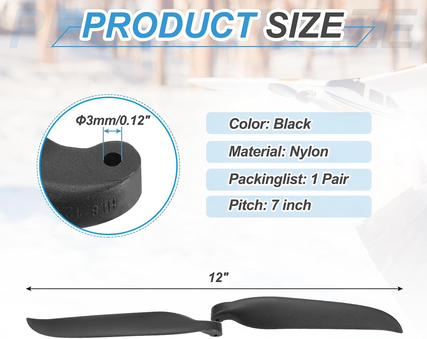 MECCANIXITY RC Glider Propeller Replacement Prop Blades, 12x7 Inch RC Folding Propeller Nylon Blades Parts for Spinner D28-D48mm Glider Airplane Prop Replacement(Black, 1 Pair)