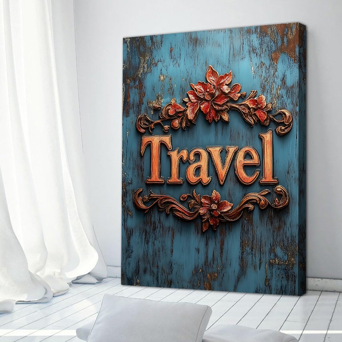 Via Vela Vintage podróż płótno relief kwiaty dekoracja 70 x 110 cm