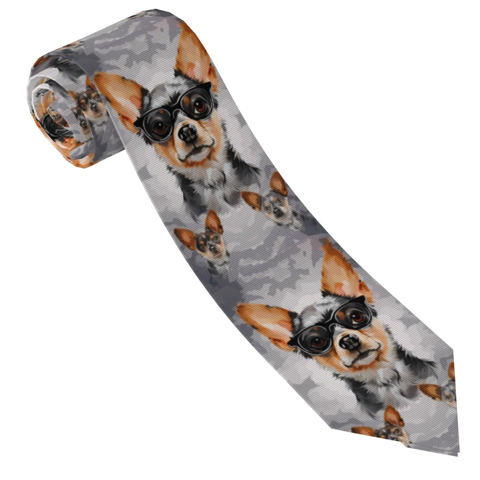 Lpsrtwe Men's Chihuahua Dog Glasses Necktie Classic Silk Skinny Tie Woven Jacquard Neck Ties For One Size