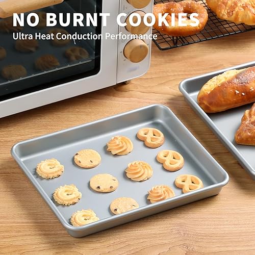 Miniatura 7 de PACK DE 2 fuentes para horno tostador de Shinsin, bandejas antiadherentes de 9X11, juego de bandejas para galletas 57% más gruesas, aptas para