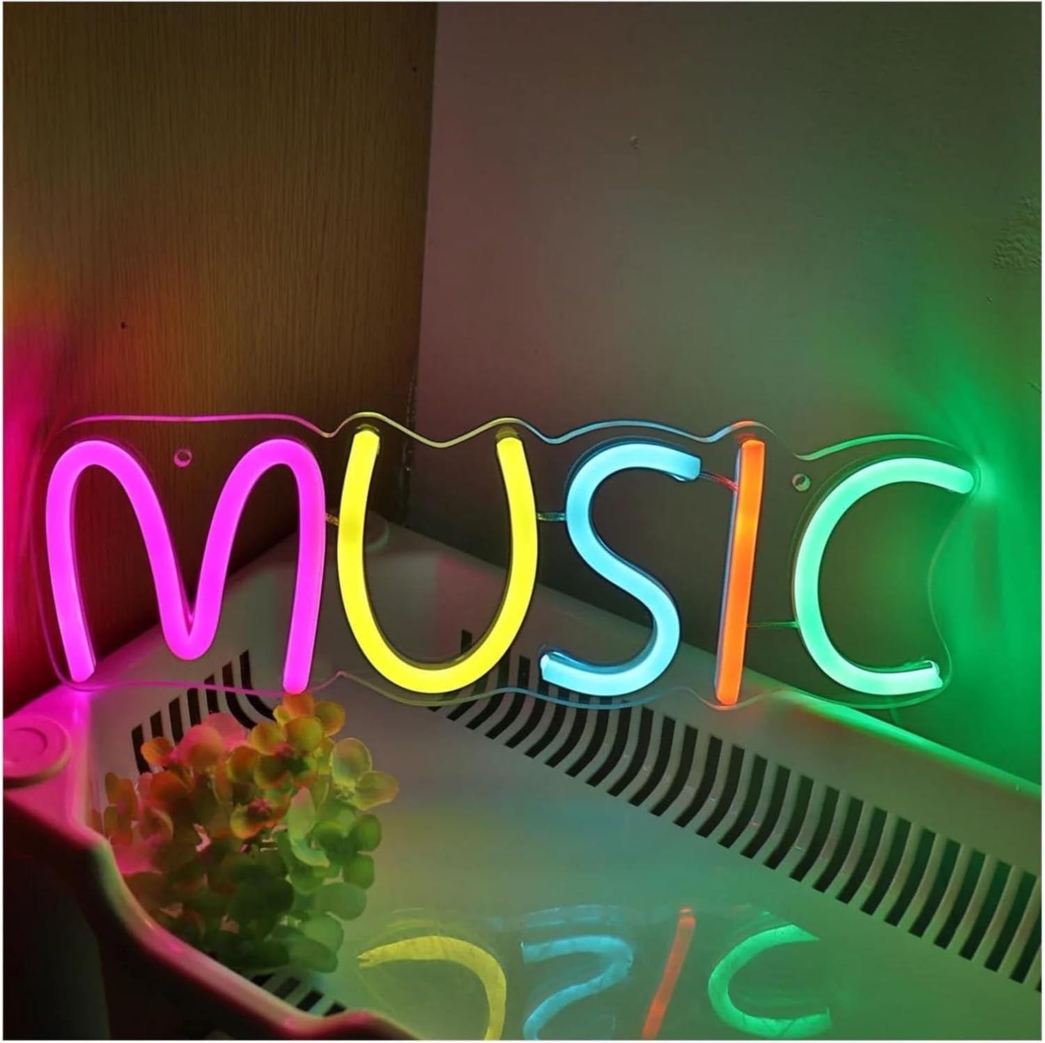 Insegna al per neon colorata a per LED con scritta MUSICA, per feste, pub, club, negozi, 31 cm × 10,1