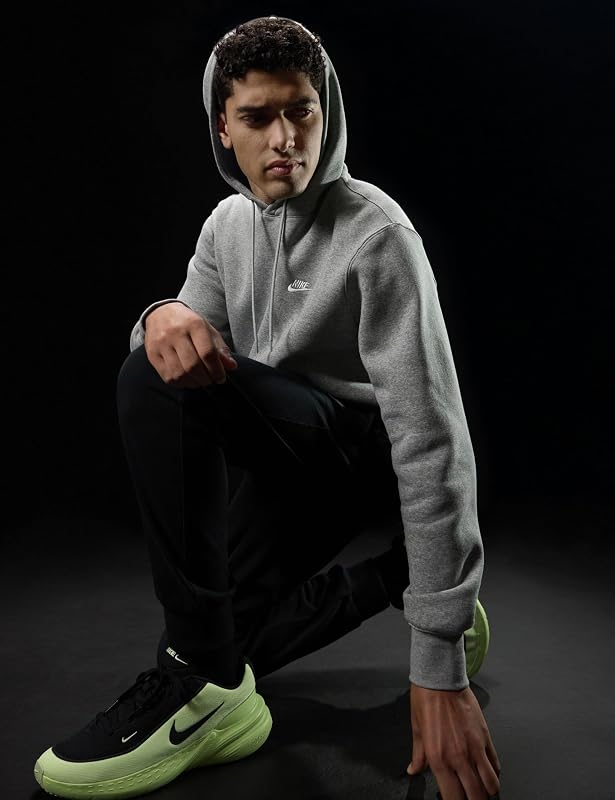 Nike Men's Club Pullover Fleece Hoodie, Dark Grey Heather/Light Smoke Grey/White, Large image 2